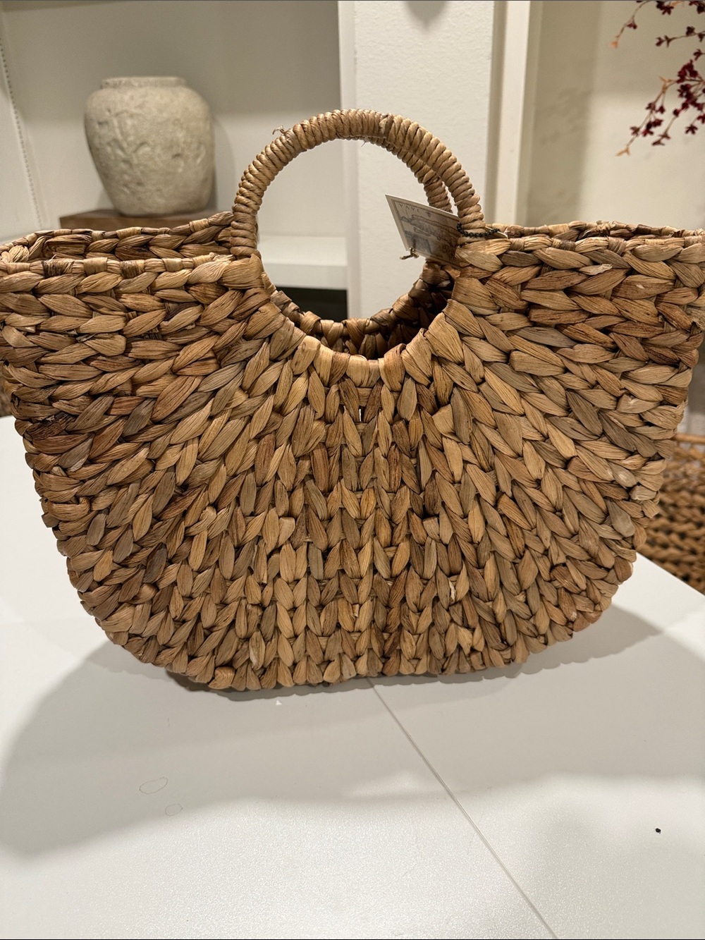 Handwoven Natural Straw Tote with Round Handles